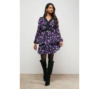 Oasis Women's Ruffle Trim Mini Dress in Floral | Size: 10