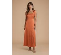 Oasis Women's Rust Satin Tie Shoulder Midi Bridesmaid Dress | Size: 14 Oasis Rust 14