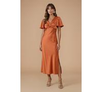 Oasis Women's Rust Satin Twist Front Angel Sleeve Midi Bridesmaid Dress | Size: 10 Oasis Rust 10