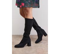 Oasis Women's Rylee Faux Suede High Block Heel Sock Knee Boots in Natural Black | Size: 3 Oasis Natural Black 3