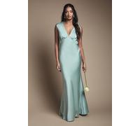 Oasis Women's Sage Satin Open Back Detail Maxi Bridesmaid Dress | Size: 8