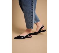 Oasis Women's Sandy Faux Patent Leather Pointed Slingback Buckle Flat Shoes in True Black | Size: 4 Oasis True Black 4