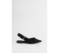 Oasis Women's Sandy Faux Suede Pointed Slingback Buckle Flat Shoes in Natural Black | Size: 4 Oasis Natural Black 4