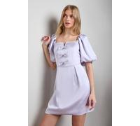 Oasis Women's Satin Bow Front Square Neck Mini Dress in Lilac | Size: 16