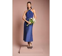 Oasis Women's Satin Chiffon Mix Halterneck Bridesmaid Dress in Navy | Size: 10 Oasis Navy 10