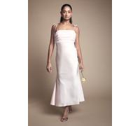 Oasis Women's Satin Chiffon Mix Tie Shoulder Bridesmaid Midi Dress in Blush | Size: 14 Oasis Blush 14