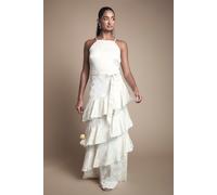 Satin Jacquard Ruffle Halter Neck Bridesmaid Dress Oasis Champagne 8