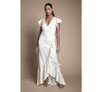 Oasis Women's Satin Jacquard Ruffle Hem Midaxi Bridesmaid Dress in Champagne | Size: 10 Oasis Champagne 10