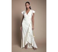 Oasis Women's Satin Jacquard Ruffle Hem Midaxi Bridesmaid Dress in Champagne | Size: 8