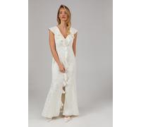 Oasis Women's Satin Jacquard Ruffle V Neck Bridesmaid Dress in Champagne | Size: 8 Oasis Champagne 8