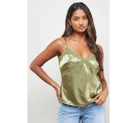 Oasis Women's Satin Lace Detail V Neck Strappy Cami Top in Olive | Size: 10 Oasis Olive 10