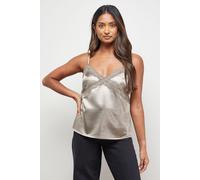 Oasis Women's Satin Lace Detail V Neck Strappy Cami Top in Pewter | Size: 12 Oasis Pewter 12