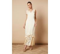 Oasis Women's Satin Lace Tie Shoulder Maxi Dress in Butter | Size: 8 Oasis Butter 8