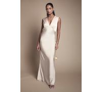 Oasis Satin Open Back Detail Maxi Bridesmaid Dress, 12, Champagne