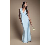 Oasis Women's Satin Open Back Detail Maxi Bridesmaid Dress in Light Blue | Size: 12 Oasis Light Blue 12