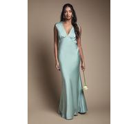 Oasis Women's Satin Open Back Detail Maxi Bridesmaid Dress in Sage | Size: 12 Oasis Sage 12