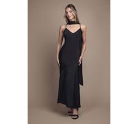 Oasis Women's Satin Scarf Detail Strappy Maxi Bridesmaid Dress in Black | Size: 10 Oasis Black 10