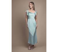 Oasis Women's Satin Tie Shoulder Cowl Front Midi Bridesmaid Dress in Sage | Size: 16 Oasis Sage 16