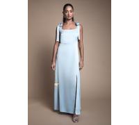 Oasis By Coast Satin Tie Shoulder Midi Bridesmaid Dress In Light Blue light blue 16