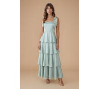 Oasis Women's Satin Tie Shoulder Tiered Bridesmaid Maxi Dress in Sage | Size: 8