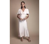 Oasis Women's Satin Twist Front Angel Sleeve Midi Bridesmaid Dress in Blush | Size: 8