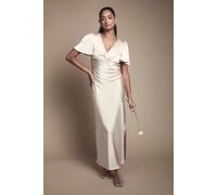Oasis Women's Satin Twist Front Angel Sleeve Midi Bridesmaid Dress in Champagne | Size: 10 Oasis Champagne 10