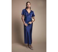 Oasis Women's Satin Twist Front Angel Sleeve Midi Bridesmaid Dress in Navy | Size: 8 Oasis Navy 8