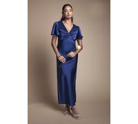 Oasis Women's by Coast Satin Twist Front Angel Sleeve Midi Bridesmaid Dress in Navy | Size: 8 Oasis Navy 8