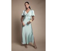 Oasis Women's Satin Twist Front Angel Sleeve Midi Bridesmaid Dress in Sage | Size: 12 Oasis Sage 12