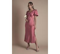 Oasis Women's Satin Twist Front Angel Sleeve Midi Bridesmaid Dress in Terracotta | Size: 6