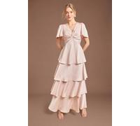 Oasis Women's Satin Twist Front Tiered Bridesmaid Maxi Dress in Blush | Size: 12