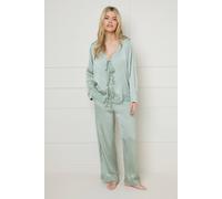 Oasis Women's Satin Wide Fit Lace Trim Pyjama Set in Sage | Size: Small Oasis Sage S