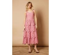 Oasis Women's Scallop Trim Broderie Midi Dress in Dusty Rose | Size: 14