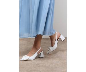 Oasis Women's Seala Satin Bow Slingback Medium Block Heel Court Shoes in White | Size: 6