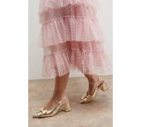 Oasis Women's Seala Metallic Faux Leather Bow Slingback Medium Block Heel Court Shoes in Gold | Size: 3 Oasis Gold 3