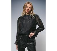 Oasis Women's Sequin Floral Embroidered Frill Neck Blouse in Black | Size: 16 Oasis Black 16