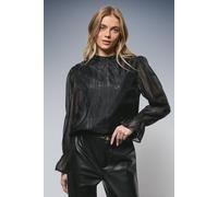 Oasis Women's Sequin Floral Embroidered Frill Neck Blouse in Black | Size: 8 Oasis Black 8