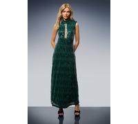 Oasis Women's Sequin Lace Insert High Neck Shoulder Pad Midi Dress in Forest | Size: 8 Oasis Forest 8