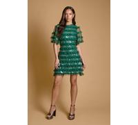 Oasis Women's Sequin Mesh Mini Dress With Angel Sleeve in Emerald | Size: 14