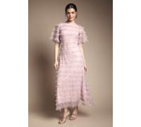 Oasis Women's Sequin Ruffle Detail Maxi Dress in Pink | Size: 12 Oasis Pink 12