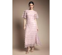 Oasis Women's Sequin Ruffle Detail Maxi Dress in Pink | Size: 8 Oasis Pink 8