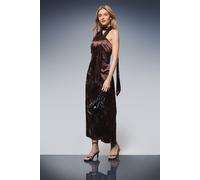 Oasis Women's Sequin Satin Tie Neck Midi Slip Dress in Chocolate | Size: 10 Oasis Chocolate 10