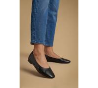Oasis Women's Seraphina Faux Leather High Cut Square Toe Padded Ballet Pumps Flat in Black | Size: 8