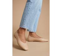 Oasis Women's Seraphina Faux Leather High Cut Square Toe Padded Ballet Pumps Flat in Beige | Size: 3