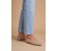 Oasis Women's Seraphina Faux Suede High Cut Square Toe Ballet Pumps Flat in Taupe | Size: 6
