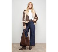 Oasis Women's Shearling PU Aviator Jacket in Chocolate | Size: 14 Oasis Chocolate 14