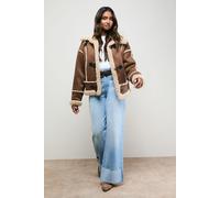 Oasis Women's Shearling Trim Aviator Jacket in Chocolate | Size: 10 Oasis Chocolate 10