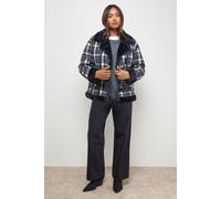 Oasis Women's Shearling Trim Check Coat in Mono | Size: 8 Oasis Mono 8