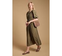 Oasis Women's Shirred Bodice Puff Sleeve Midi Dress in Khaki | Size: 8 Oasis Khaki 8