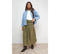 Oasis Women's Shirred Waist Midi Skirt in Khaki | Size: 14